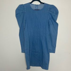 Iris: Denim Like Puff Sleeve Midi Dress
